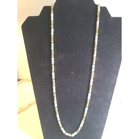 Vintage Trifari MCM Modernist White & Gold Geometric Bead 24" Necklace - Picture 1 of 6